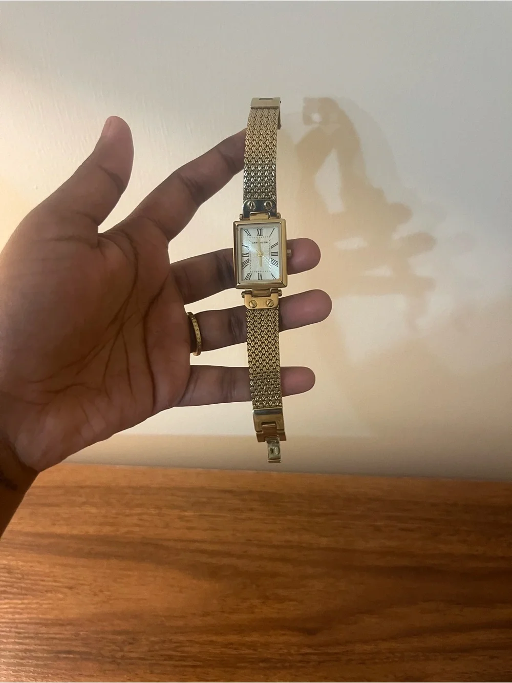 Anne Klein Gold-Tone Rectangular Mesh Bracelet Watch